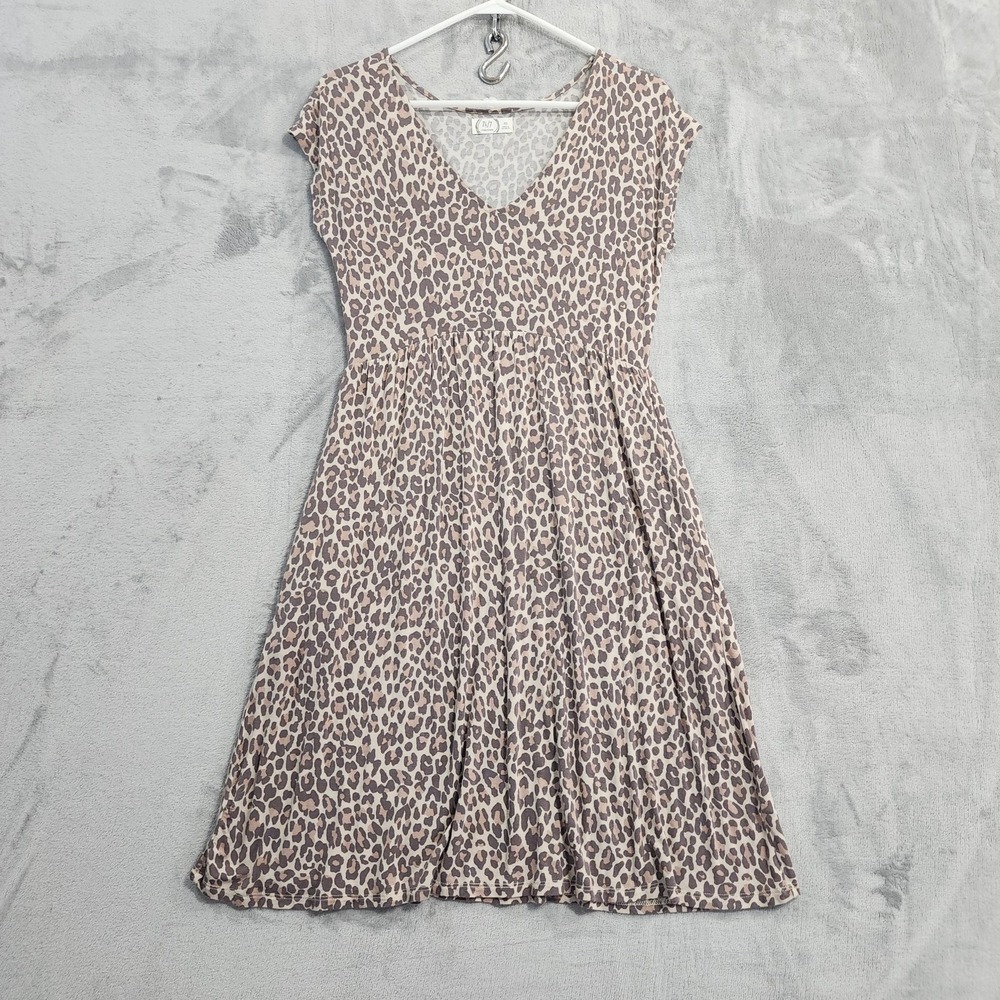 Maurices Dress Womens XS Brown Leopard V-Neck Pockets Short Sleeve Babydoll Mini